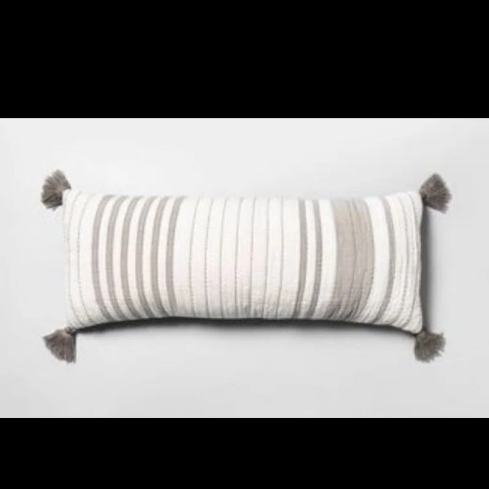 Striped Decor Lumbar Pillow with tassels by Hearth& Hand Collection 42”L